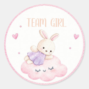 Pegatina Redonda Equipo de niña conejito nube rosa Watercolor Gende