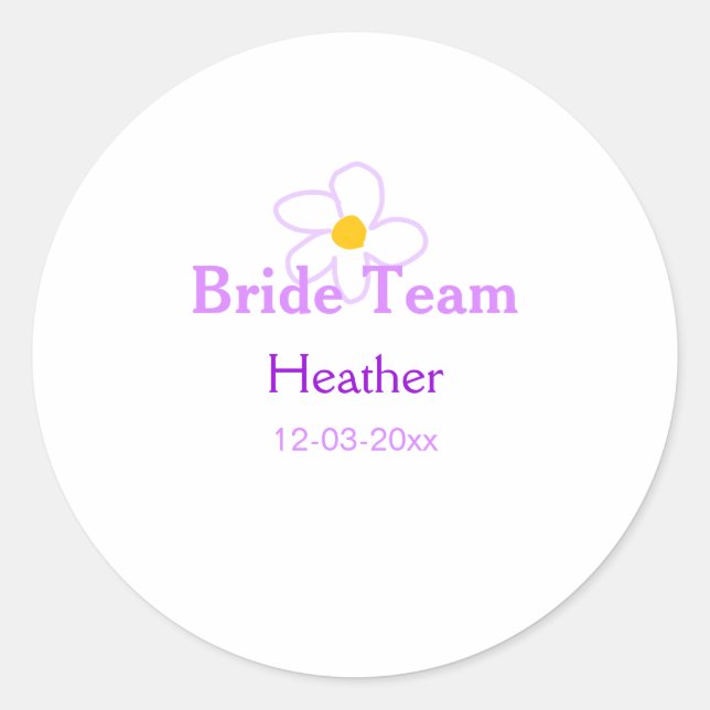 Pegatina Redonda Equipo de novia boho flor púrpura pastel (Anverso)