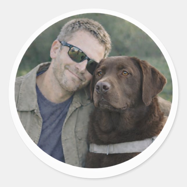 Pegatina Redonda Equipo de Perro Guía Labrador de Chocolate (Anverso)