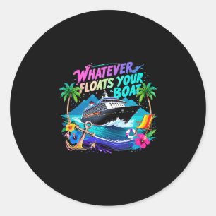 Pegatina Redonda Equipo de Playa del Crucero Whatever Floats Your B