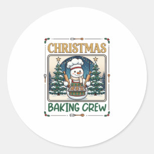 Pegatina Redonda Equipo de Repostería Navideña Muñeco de Nieve Chef