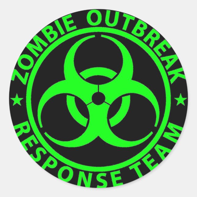 Pegatina Redonda Equipo de respuesta al brote de Zombie Neon Green (Anverso)