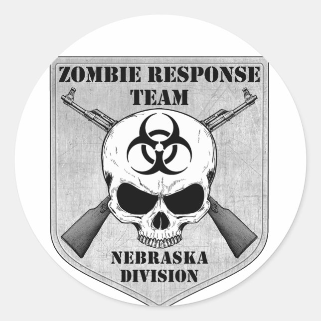 Pegatina Redonda Equipo de respuesta de zombis: División de Nebrask (Anverso)