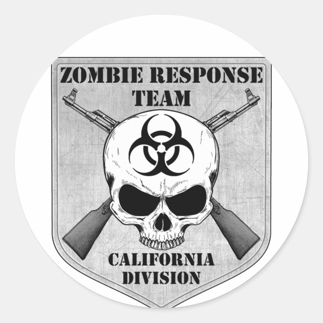 Pegatina Redonda Equipo de respuesta zombi: División de California (Anverso)
