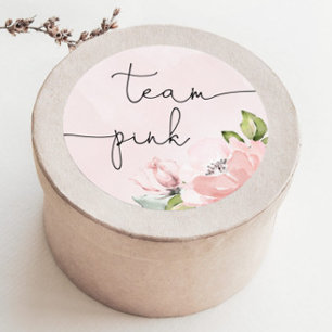 Pegatina Redonda Equipo de revelación de género rosa floral niña, e