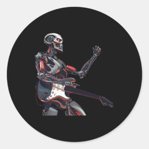 Pegatina Redonda Equipo De Robot De Guitarra Eléctrica Ilustrante P