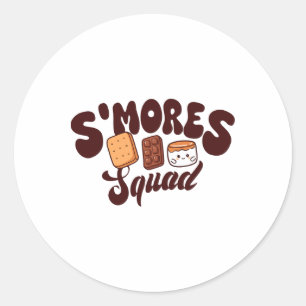 Pegatina Redonda Equipo de S'mores Camping Fogata Chocolate Malvavi
