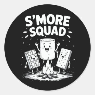 Pegatina Redonda Equipo de S'mores Camping Fuego Cute Marshmallow