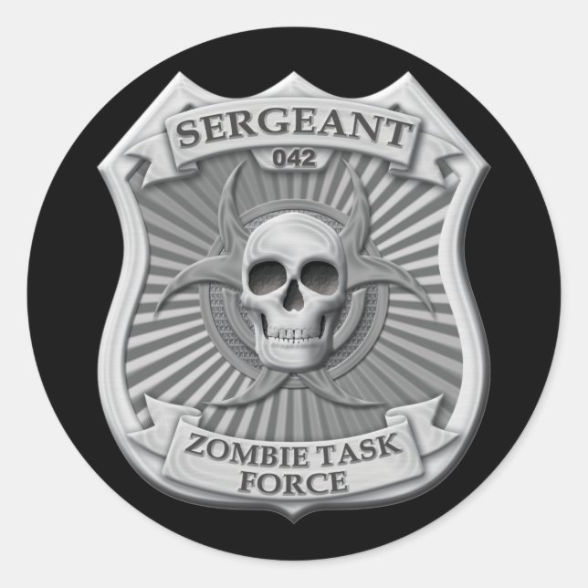 Pegatina Redonda Equipo de Tareas Zombie - Sargento Badge (Anverso)