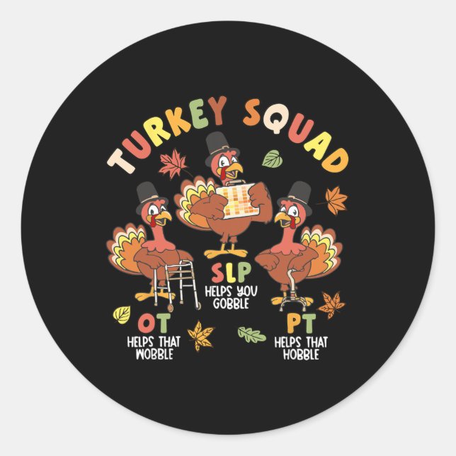 Pegatina Redonda Equipo de Terapia Física Turca Escuadrón de Acción (Anverso)