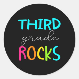 Pegatina Redonda Equipo de Tercer Grado Rocks Profesor de 3er Grado