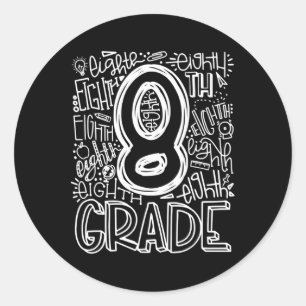 Pegatina Redonda Equipo de tipografía de 8º grado Octavo grado de r