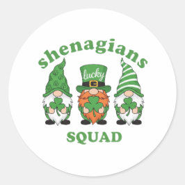 Pegatina Redonda Equipo de Travesuras Gnomos Día de San Patricio Re