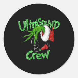 Pegatina Redonda Equipo de ultrasonido Sonógrafo Feliz Navidad Xmas