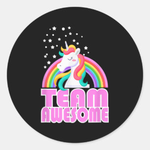 Pegatina Redonda Equipo de Unicornio Increíble Arcoíris Jga Boda No