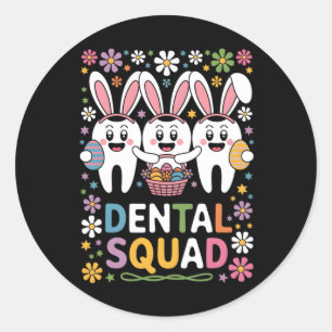 Pegatina Redonda Equipo dental de dientes divertidos Dentista Feliz