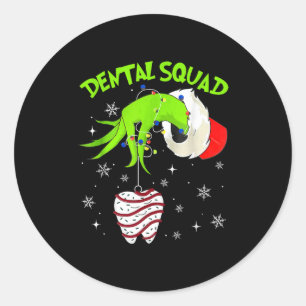 Pegatina Redonda Equipo Dental de Navidad Dentista Lindo Higienista