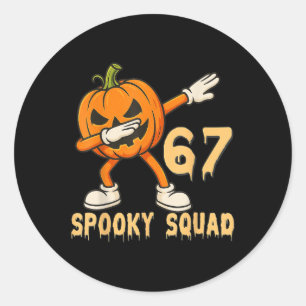Pegatina Redonda Equipo Espeluznante Calabaza 67 Meme de Halloween 