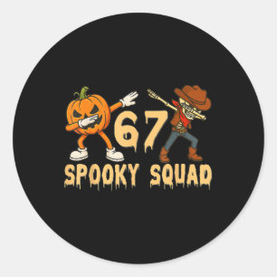 Pegatina Redonda Equipo Espeluznante Calabaza 67 Meme de Halloween