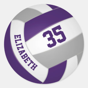 Pegatina Redonda equipo gris púrpura colores chicos chicas voleibol