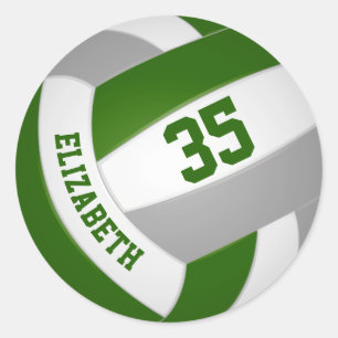 Pegatina Redonda equipo gris verde colores niños chica voleibol