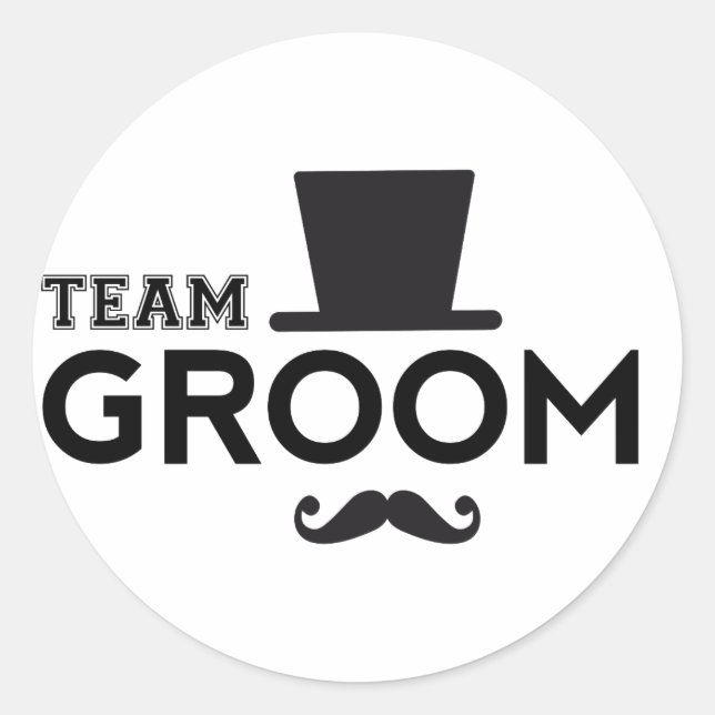 Pegatina Redonda Equipo Groom con gorra y bigote (Anverso)