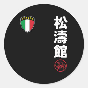Pegatina Redonda Equipo Karate Shotokan Bandera italiana Kanji Mar