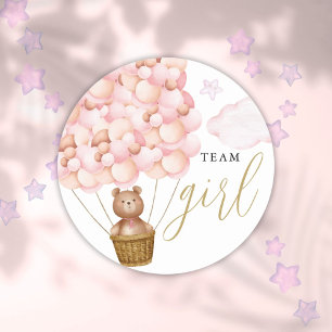 Pegatina Redonda Equipo Niña Oso de Peluche Rosa Revelación de Géne