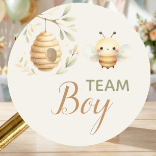 Pegatina Redonda Equipo Niño Bebé Abeja Revelación de Género