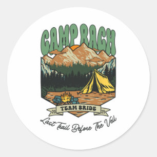 Pegatina Redonda Equipo Novia Retro Campamento Bach Camping Despedi