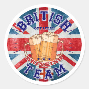 Pegatina Redonda Equipo Oficial Británico de Bebidas. Cerveza diver