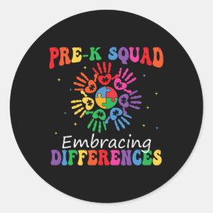 Pegatina Redonda Equipo Pre K Aceptando Diferencias Autismo Educaci