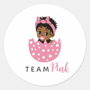 Pegatina Redonda Equipo Rosa Bebé Afroamericana en Huevo