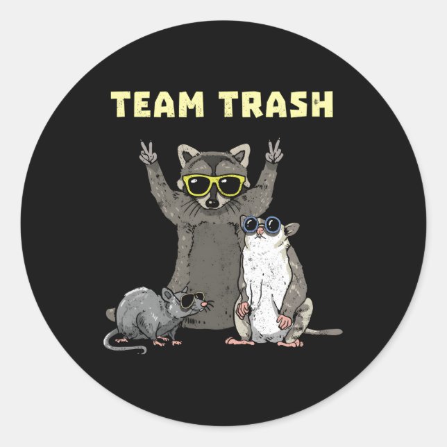 Pegatina Redonda Equipo Trash Opossum Raccoon Rat Animales Garbage  (Anverso)