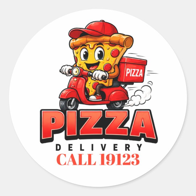 Pegatina Redonda Equipo Uniforme de Reparto de Pizza 🍕 🚚 (Anverso)
