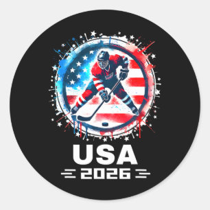 Pegatina Redonda Equipo Usa 2026 Hockey Bandera Americana Mujeres H