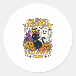 Pegatina Redonda Equipo Veterinario Espeluznante de Halloween Gato