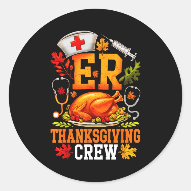 Pegatina Redonda Er Thanksgiving Crew Nurse Emergency Room Register (Anverso)