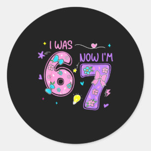 Pegatina Redonda Era 6 7 feliz cumpleaños 7 niño niña divertido mem