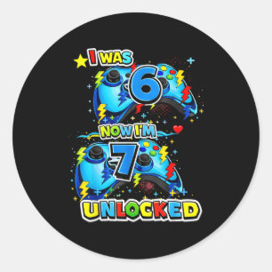 Pegatina Redonda Era 6 desbloqueado 7 cumpleaños videojuego 7 años