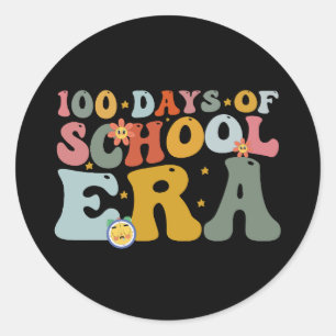 Pegatina Redonda  Era de 100 días de escuela Groovy Teacher Kids