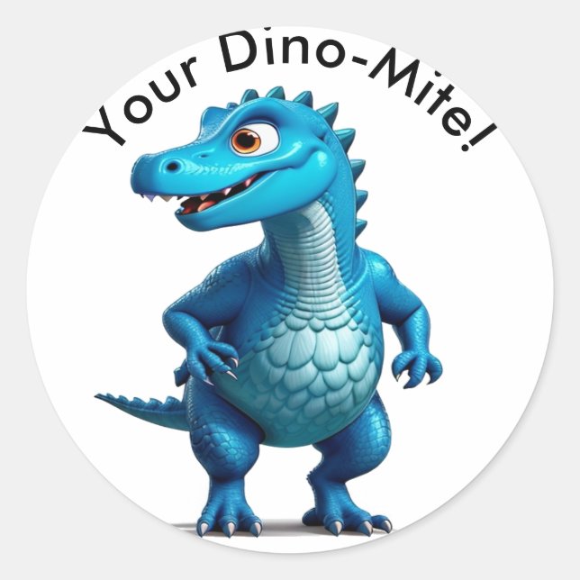 Pegatina Redonda ¡Eres Dino-Mite! Personalizar el texto del nombre  (Anverso)