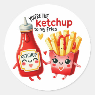 Pegatina Redonda Eres el Ketchup to My Fries-Pegatina