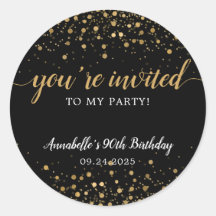 Eres invitado Fiesta Gold Black Confetti Cumpleaño