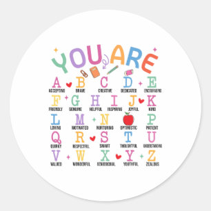 Pegatina Redonda Eres Letras Alfabeto Aprende Abcs Inspiración Te