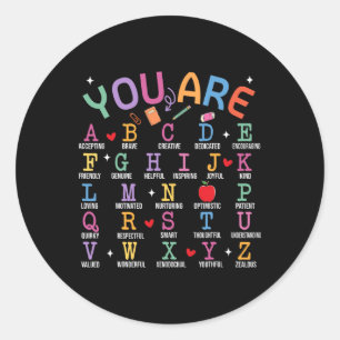 Pegatina Redonda Eres Letras Alfabeto Aprende Abcs Inspiración Te