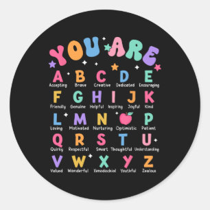 Pegatina Redonda Eres Letras Alfabeto Aprende Abcs Inspiración Te