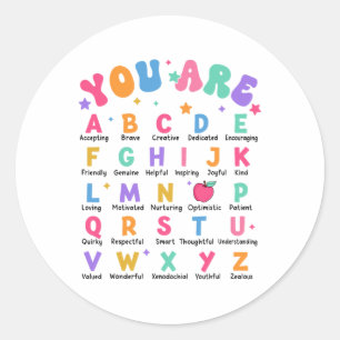 Pegatina Redonda Eres Letras Alfabeto Aprende Abcs Inspiración Te