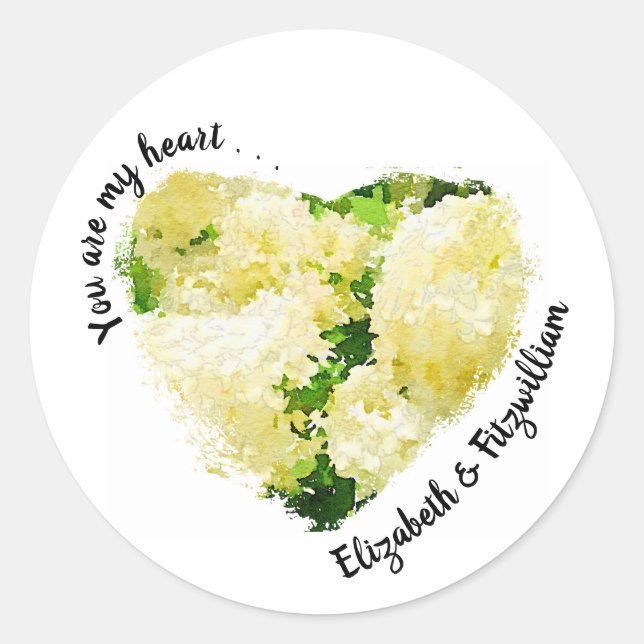Pegatina Redonda Eres mi corazón. ... ... White Annabelle Hydrangea (Anverso)