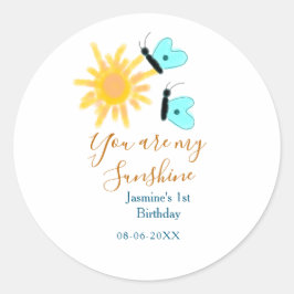 Pegatina Redonda Eres mi naranja amarillo sol azul mariposa